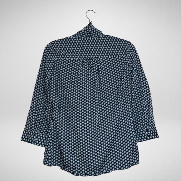 Banana Republic Factory Geometric Print Button Down Tie Neck Blouse Size Small - Picture 2 of 6